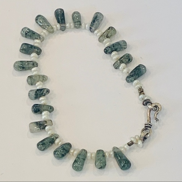 Sterling silver green jade natural stone Pearl - Picture 1 of 7